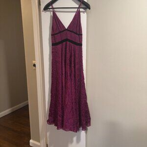 JAYGODFREY SZ 12 Plum V-neck Lace/Satin Empire midi dress